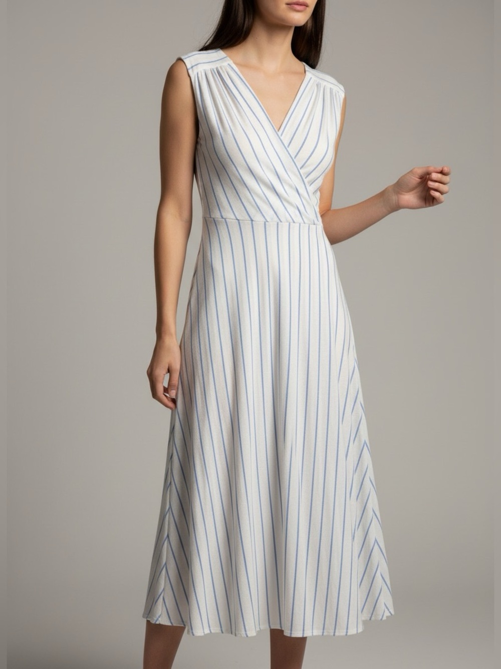 New Calvin Klein White Dress with Light Blue Pinstripes size 16